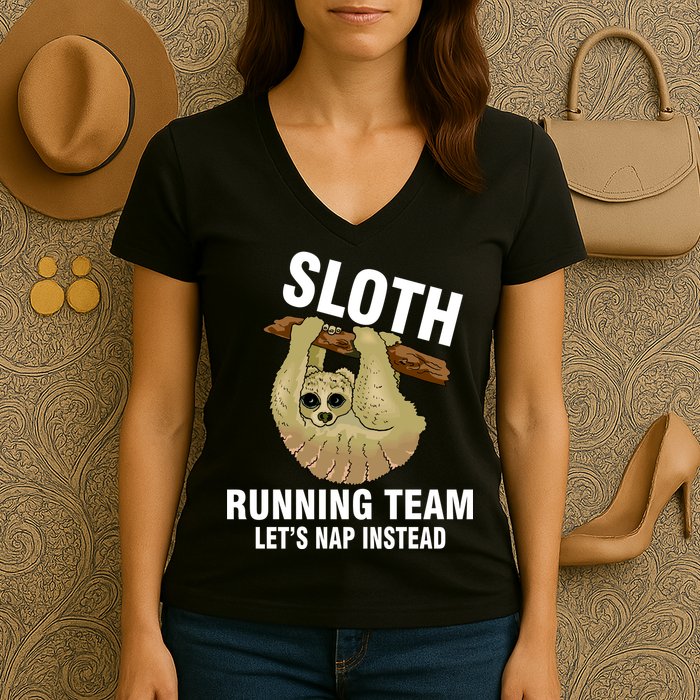 Sloth Running Team Let's Nap Instead Women's V-Neck T-Shirt