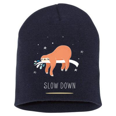 Sloth Slow Down Short Acrylic Beanie