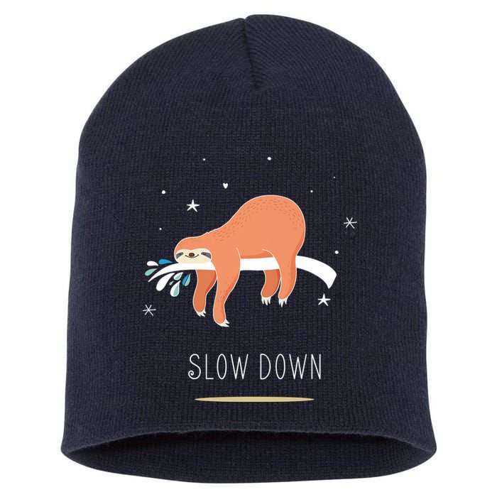 Sloth Slow Down Short Acrylic Beanie