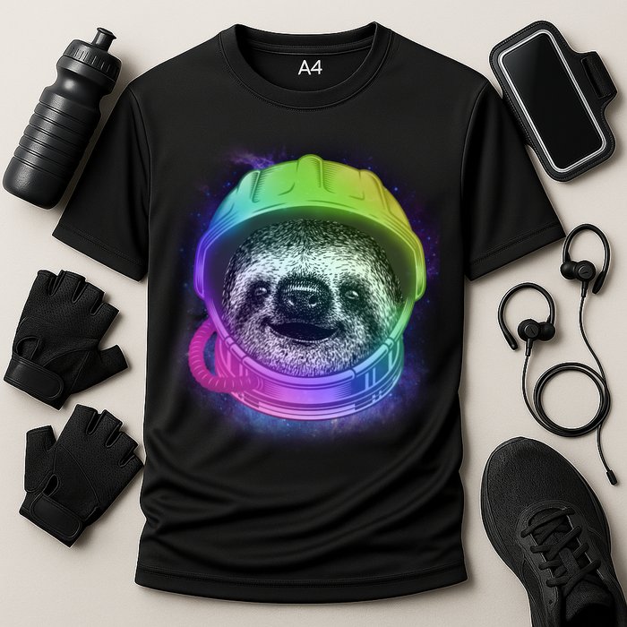 Sloth Spaceman Cooling Performance Crew T-Shirt