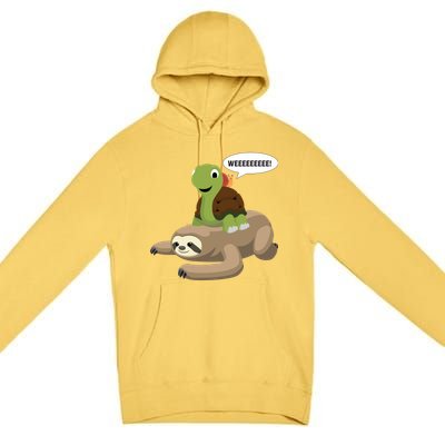 Sloth Turtle Snail Piggyback Premium Pullover Hoodie