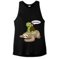Sloth Turtle Snail Piggyback Ladies PosiCharge Tri-Blend Wicking Tank