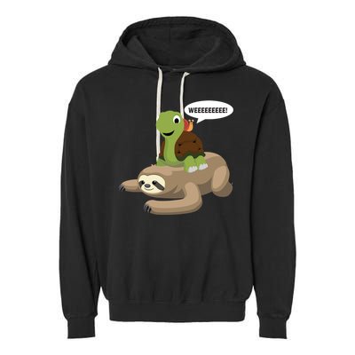 Sloth Turtle Snail Piggyback Garment-Dyed Fleece Hoodie