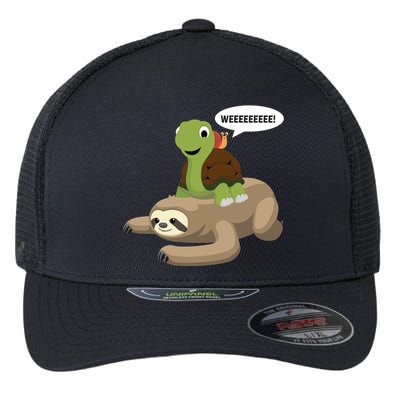 Sloth Turtle Snail Piggyback Flexfit Unipanel Trucker Cap