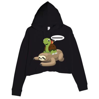 Sloth Turtle Snail Piggyback Crop Fleece Hoodie