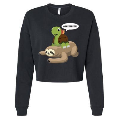 Sloth Turtle Snail Piggyback Cropped Pullover Crew