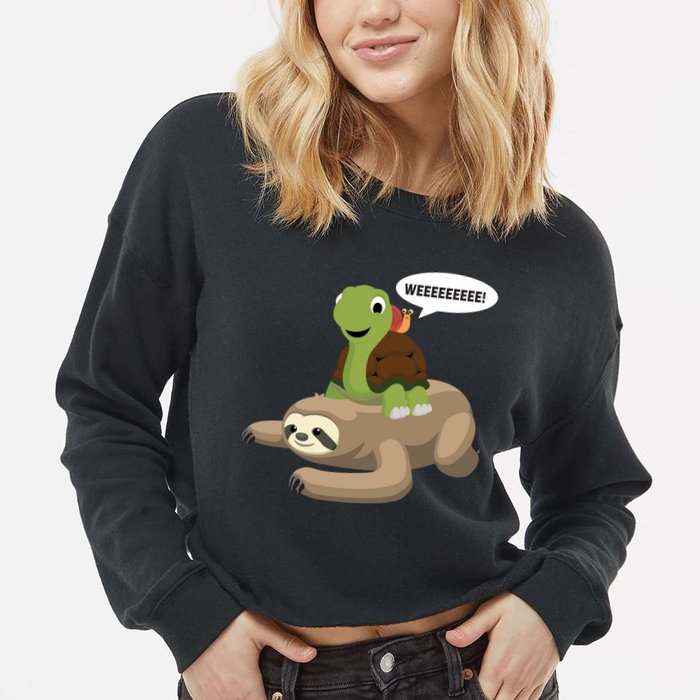 Sloth Turtle Snail Piggyback Cropped Pullover Crew