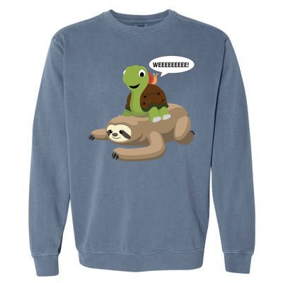 Sloth Turtle Snail Piggyback Garment-Dyed Sweatshirt