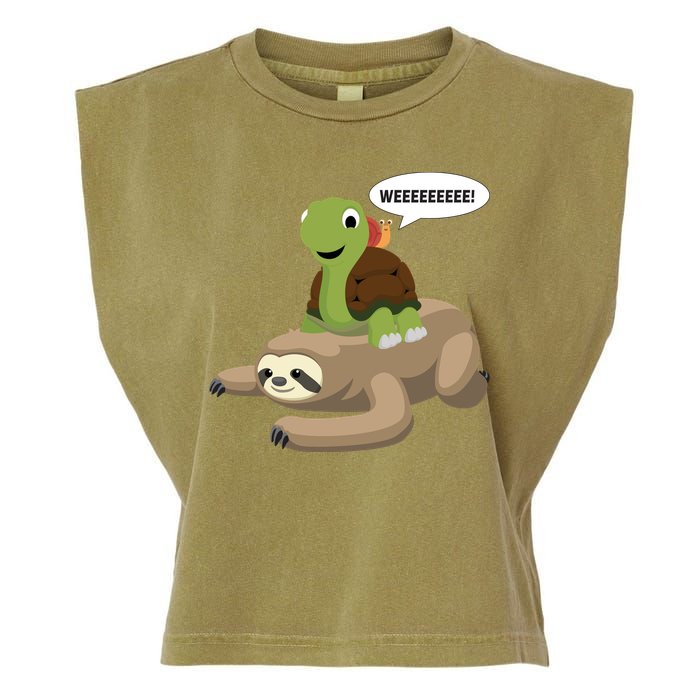 Sloth Turtle Snail Piggyback Garment-Dyed Women's Muscle Tee
