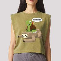 Sloth Turtle Snail Piggyback Garment-Dyed Women's Muscle Tee