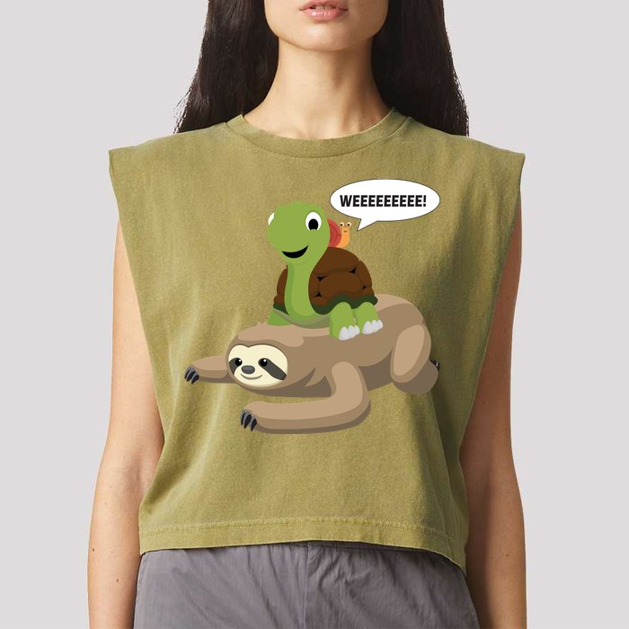 Sloth Turtle Snail Piggyback Garment-Dyed Women's Muscle Tee