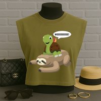 Sloth Turtle Snail Piggyback Garment-Dyed Women's Muscle Tee