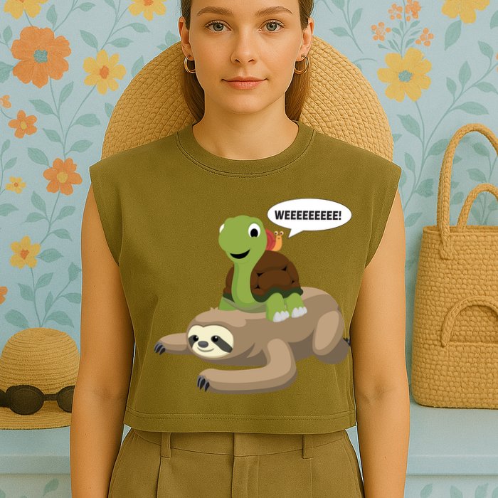 Sloth Turtle Snail Piggyback Garment-Dyed Women's Muscle Tee