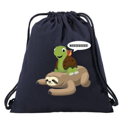 Sloth Turtle Snail Piggyback Drawstring Bag