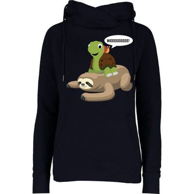 Sloth Turtle Snail Piggyback Womens Funnel Neck Pullover Hood