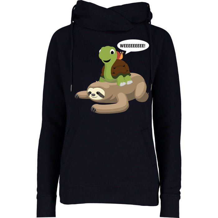 Sloth Turtle Snail Piggyback Womens Funnel Neck Pullover Hood
