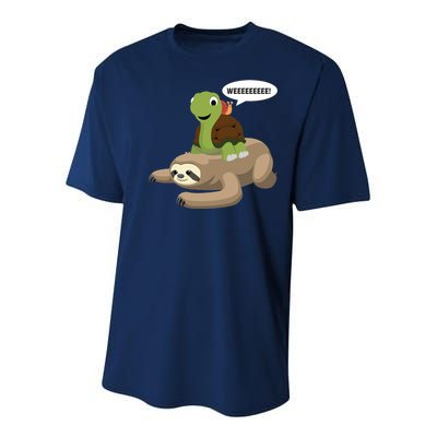 Sloth Turtle Snail Piggyback Youth Performance Sprint T-Shirt