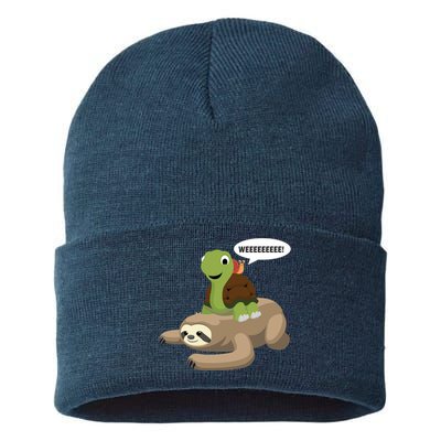 Sloth Turtle Snail Piggyback Sustainable Knit Beanie