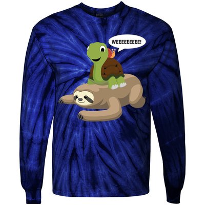 Sloth Turtle Snail Piggyback Tie-Dye Long Sleeve Shirt