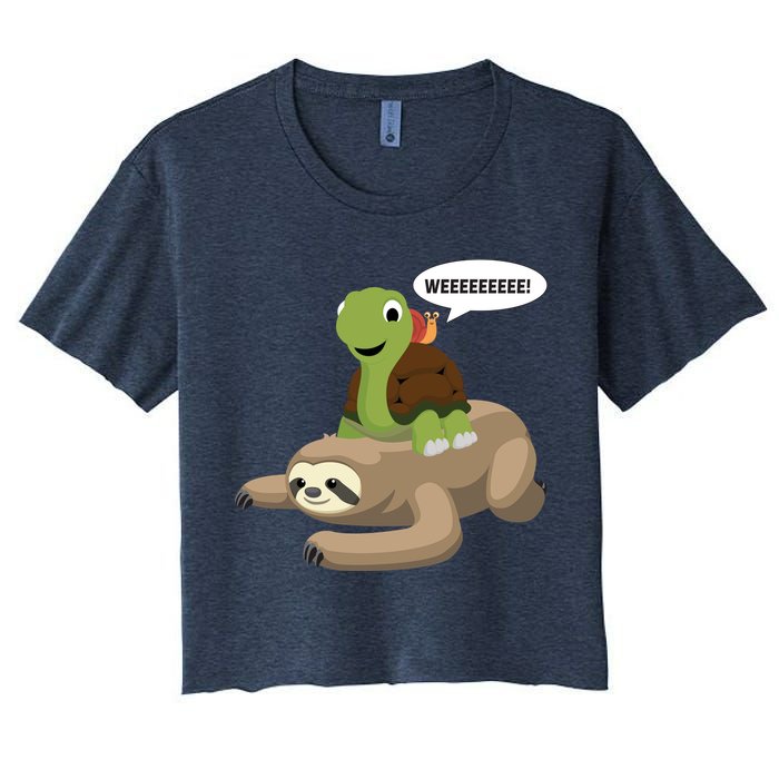Sloth Turtle Snail Piggyback Crop Top