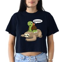 Sloth Turtle Snail Piggyback Crop Top