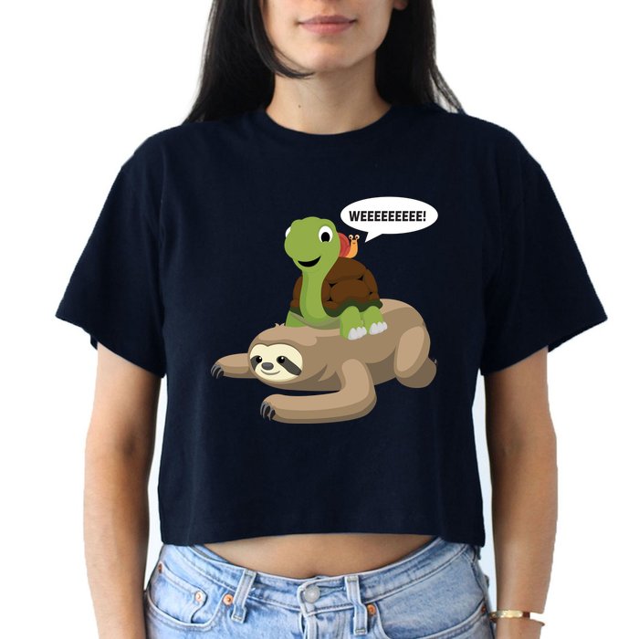 Sloth Turtle Snail Piggyback Crop Top