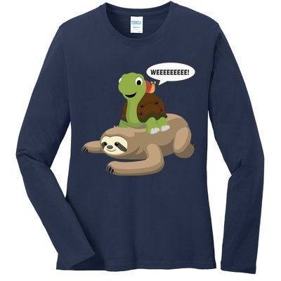 Sloth Turtle Snail Piggyback Ladies Long Sleeve Shirt