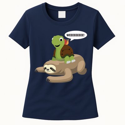 Sloth Turtle Snail Piggyback Womens T-Shirt