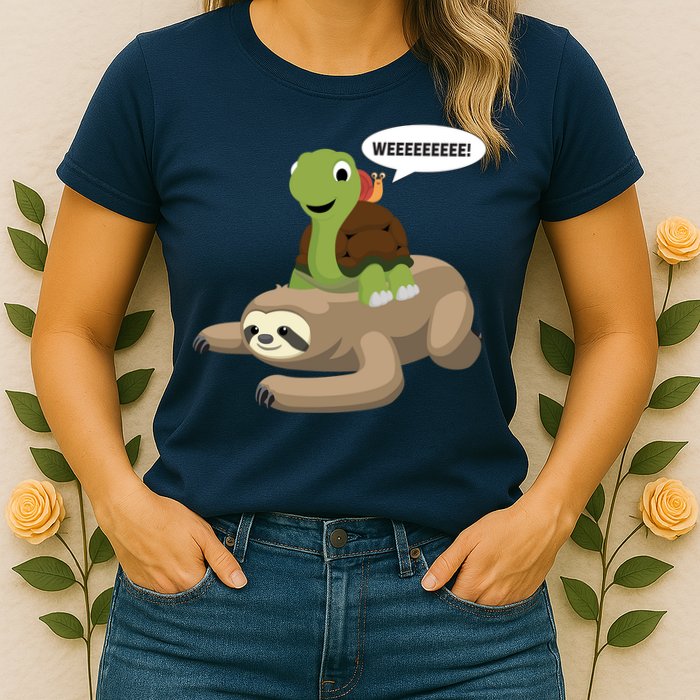 Sloth Turtle Snail Piggyback Womens T-Shirt