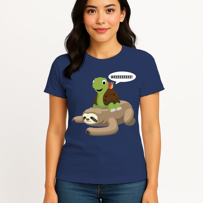 Sloth Turtle Snail Piggyback Womens T-Shirt