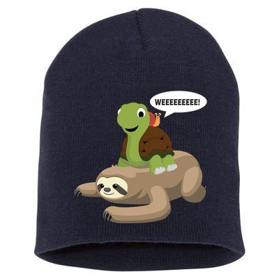 Sloth Turtle Snail Piggyback Short Acrylic Beanie
