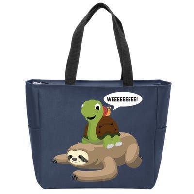 Sloth Turtle Snail Piggyback Zip Tote Bag