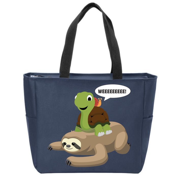 Sloth Turtle Snail Piggyback Zip Tote Bag