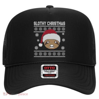 Slothy Christmas Ugly Sweater High Crown Mesh Back Trucker Hat