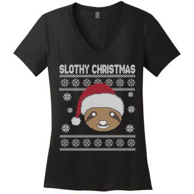 Slothy Christmas Ugly Sweater Women's V-Neck T-Shirt