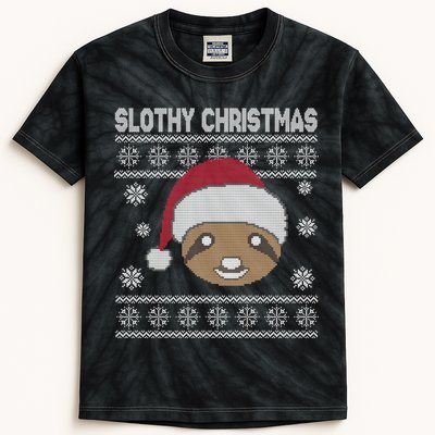 Slothy Christmas Ugly Sweater Kids Tie-Dye T-Shirt