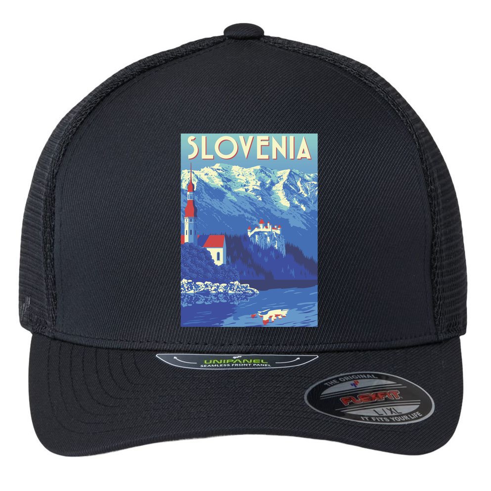 Slovenia Poster Flexfit Unipanel Trucker Cap