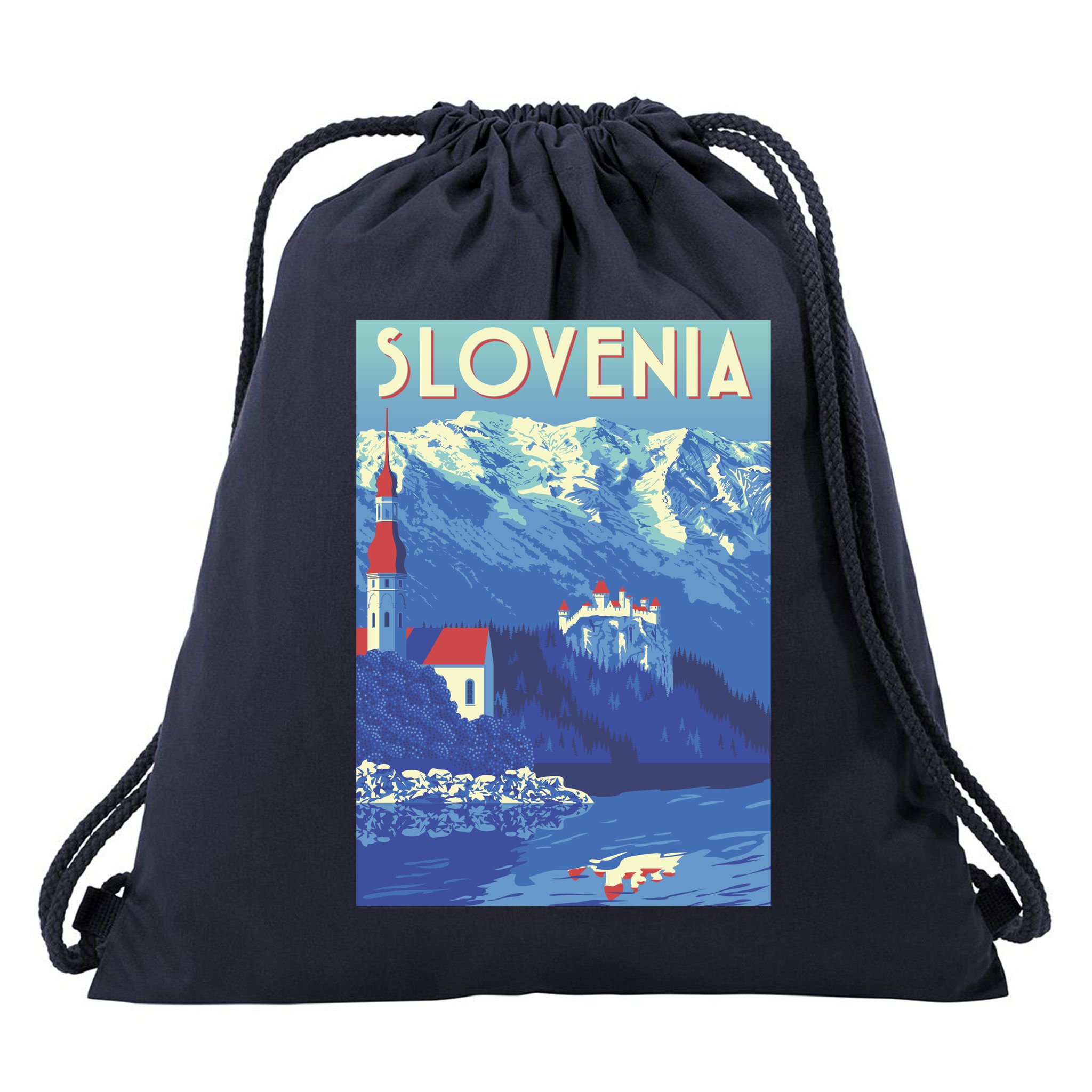 Slovenia Poster Drawstring Bag