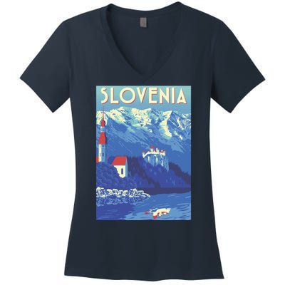 Slovenia Poster Women's V-Neck T-Shirt