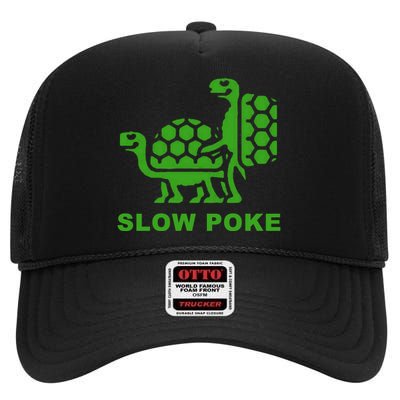 Slow Poke Funny Turtle High Crown Mesh Back Trucker Hat