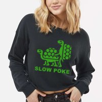 Slow Poke Funny Turtle Cropped Pullover Crew
