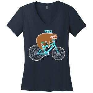 Slow Rider Funny Sloth Women's V-Neck T-Shirt