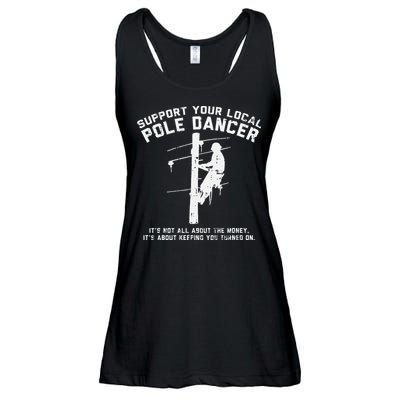 Support Local Pole Dancer Funny Electrician Lineman Gift Ladies Essential Flowy Tank