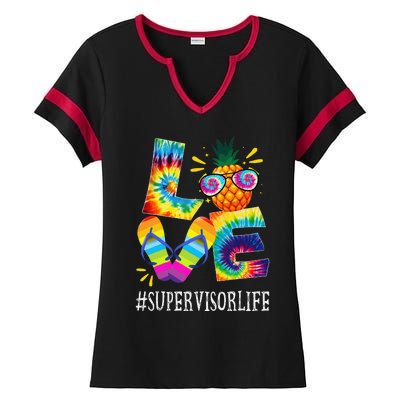 Supervisor Love Pineapple Summer Funny Off duty Tie Dye Ladies Halftime Notch Neck Tee