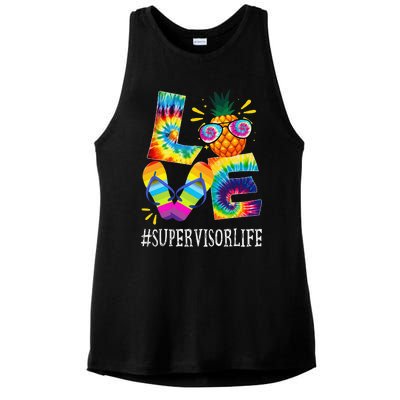 Supervisor Love Pineapple Summer Funny Off duty Tie Dye Ladies PosiCharge Tri-Blend Wicking Tank