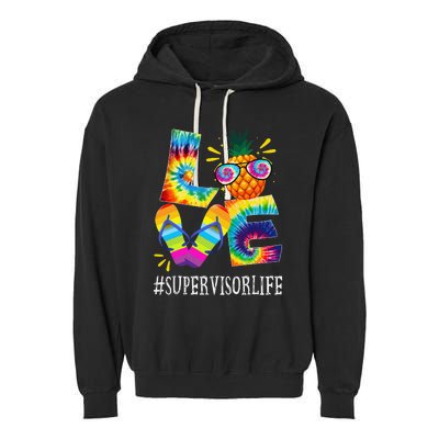 Supervisor Love Pineapple Summer Funny Off duty Tie Dye Garment-Dyed Fleece Hoodie