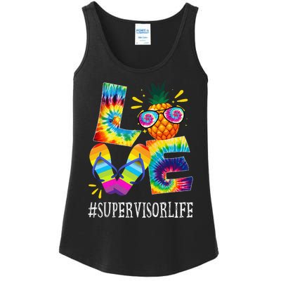 Supervisor Love Pineapple Summer Funny Off duty Tie Dye Ladies Essential Tank