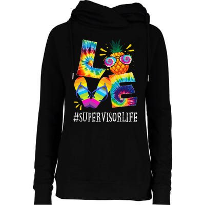 Supervisor Love Pineapple Summer Funny Off duty Tie Dye Womens Funnel Neck Pullover Hood