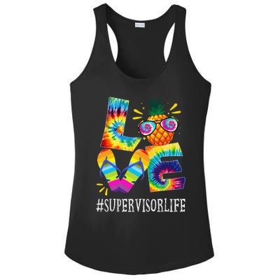 Supervisor Love Pineapple Summer Funny Off duty Tie Dye Ladies PosiCharge Competitor Racerback Tank