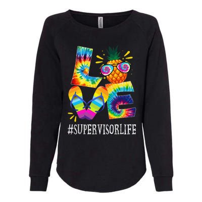 Supervisor Love Pineapple Summer Funny Off duty Tie Dye Womens California Wash Sweatshirt